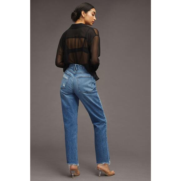 Good American Good Vintage Frayed Hem Jeans in Indigo Blue 0/25 NWT - Picture 3 of 13